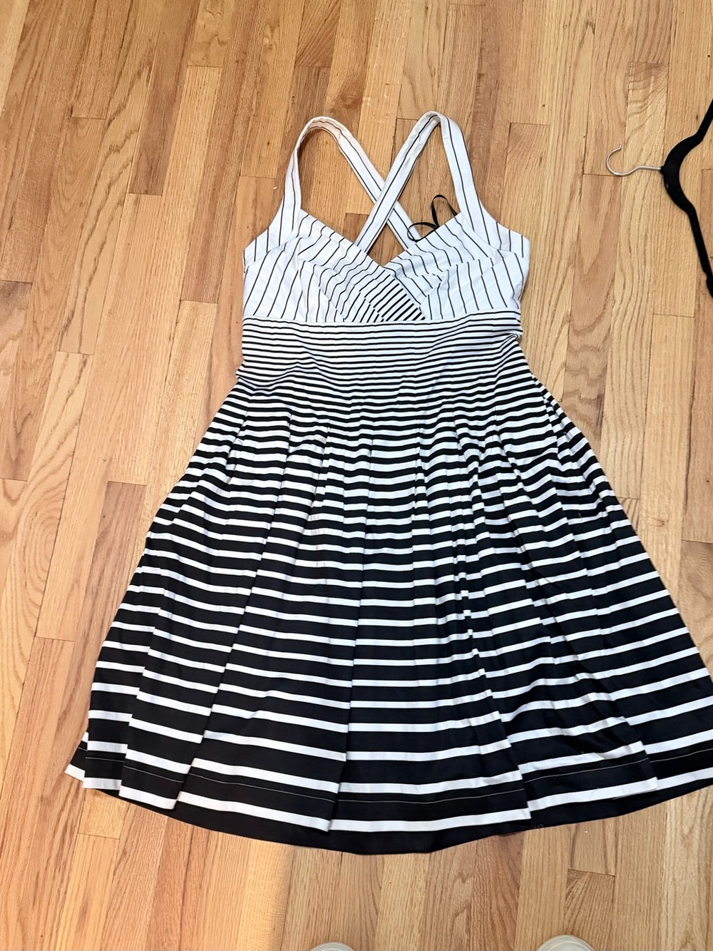 Calvin Klein Black and White Striped Midi Dress with Crossback Straps